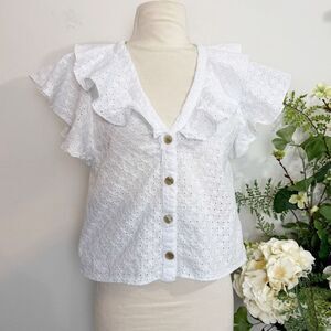 ZARA blouse | ruffle eyelet top | small | button down shirt